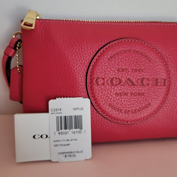 COACH Dempsey Double Zip Wristlet with Patch - Fuchsia color 🎈$98. ⭐ - Picture 16 of 16